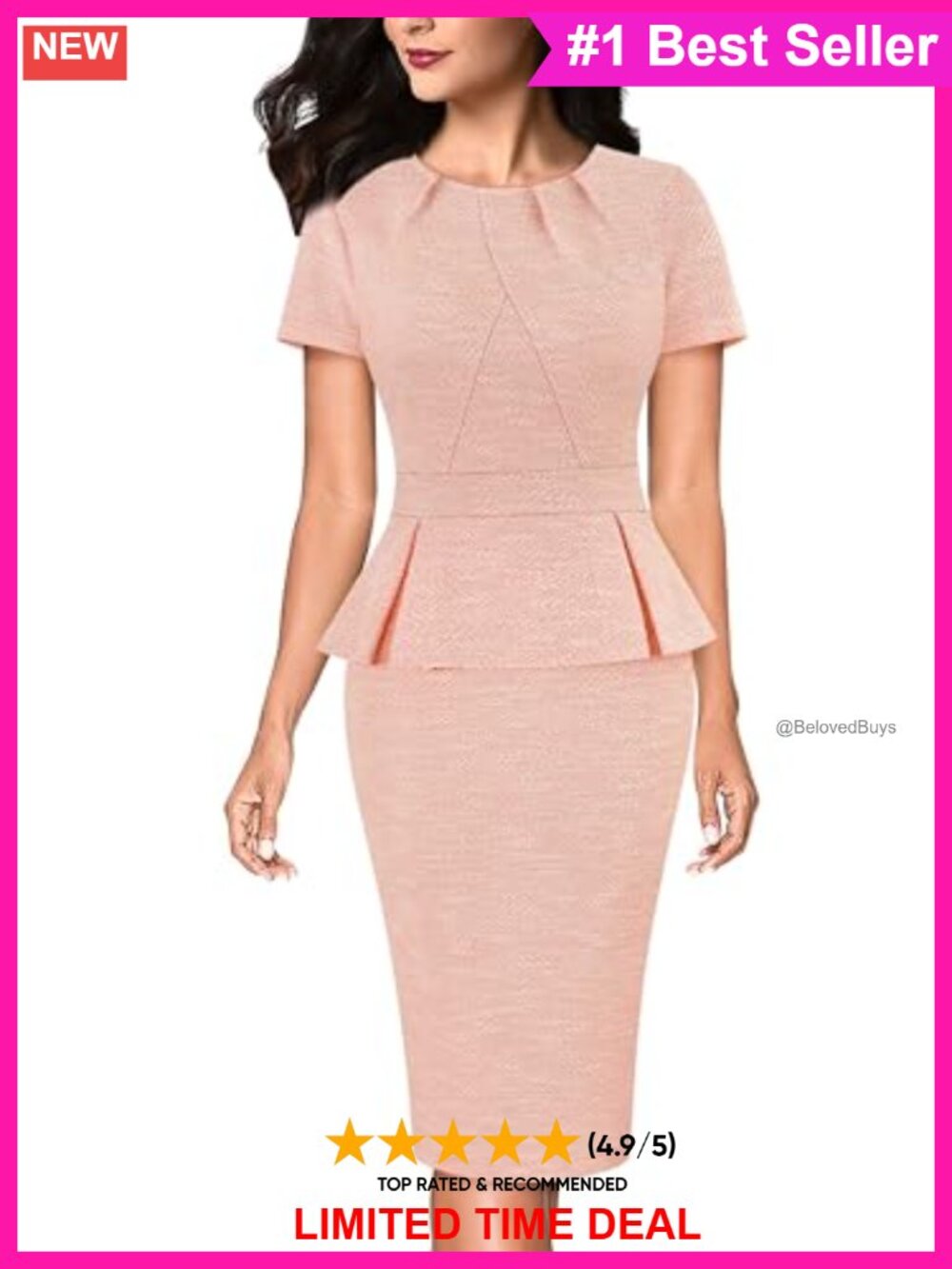 Womens Peplum Sheath Pencil Dress Work Business Office Knee Length